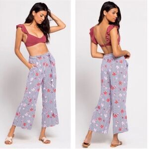 L*Space Pants Large Ankle Cover Up Swim Floral Striped Wide Leg Palazzo Beach